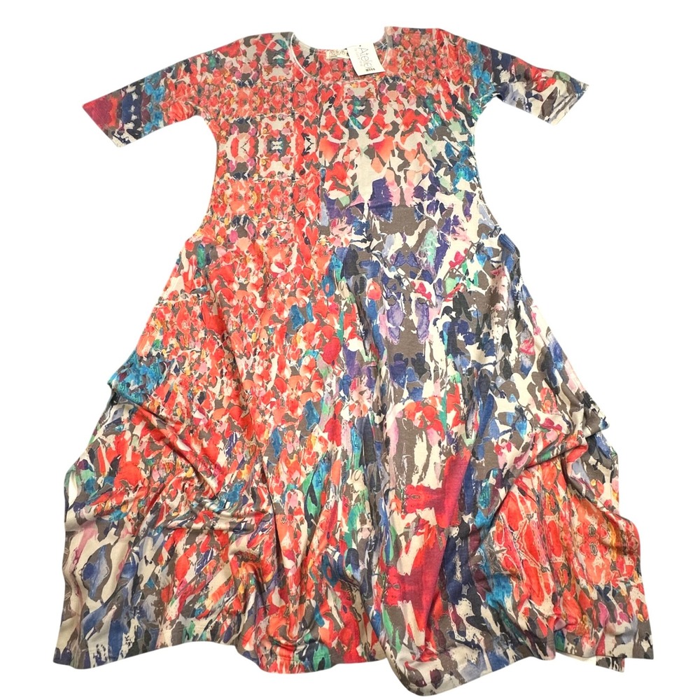 NWT Atelier 5 Gozde Yilmaz FT Wing Dress Abstract Print Midi Multi Color MEDIUM